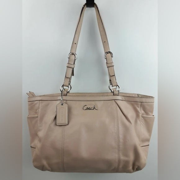 Coach F17721 Gallery Leather Shoulder Handbag Tote Purse Beige L34-10 - Picture 1 of 7